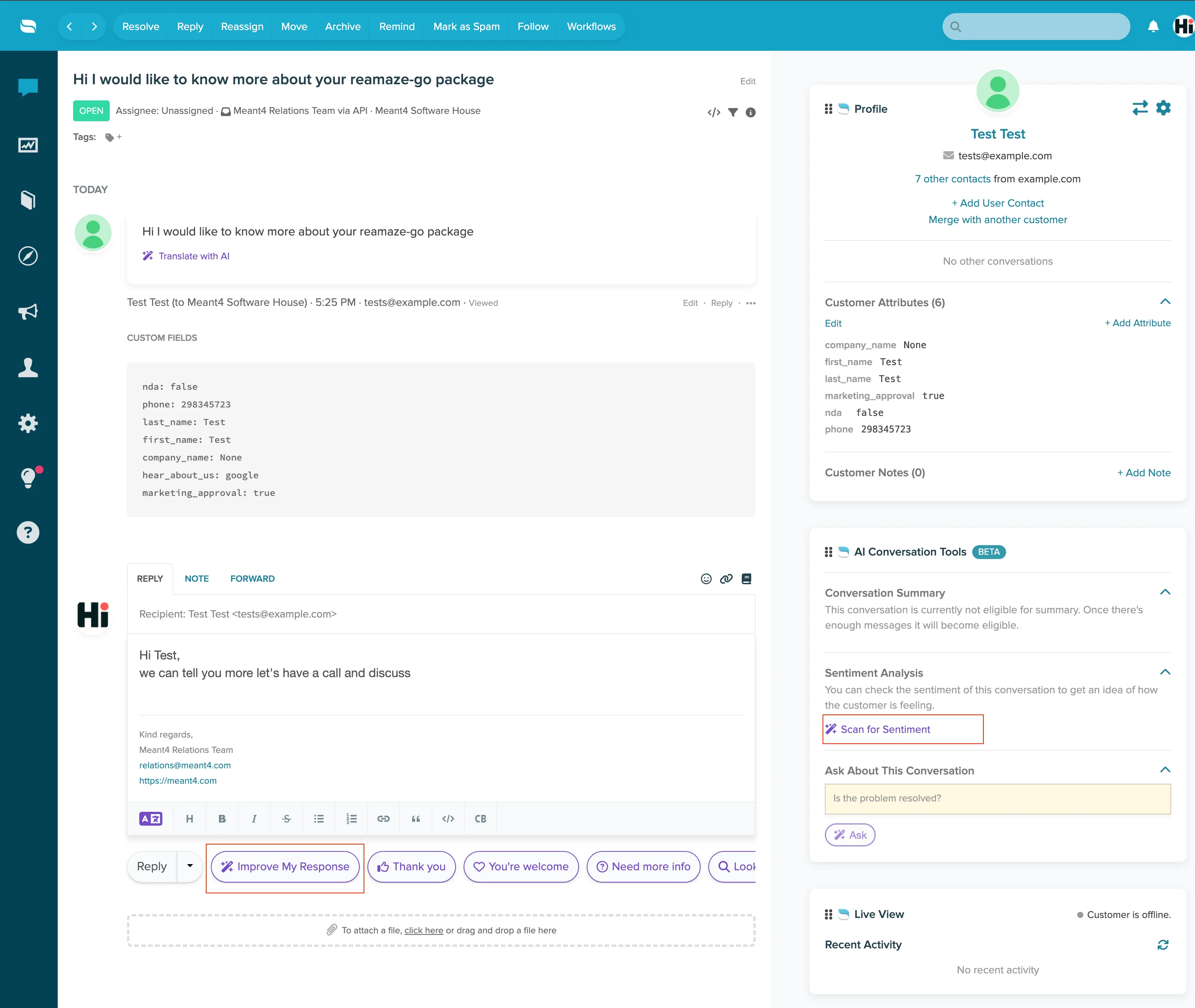 Sample json data presented in Reamaze